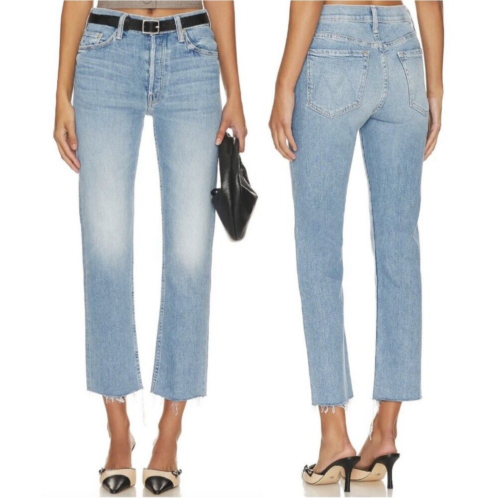 MOTHER The Hustler Ankle Fray Jeans Light Wash Sworn To Secrecy Flare Crop Sz 27